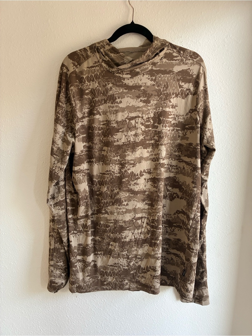 REI Men's Lightweight Hooded Long-Sleeve Shirt in Tan and Brown Camo